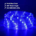 48ft Blue LED Rope Lights Outdoor Waterproof - 324 LEDs Christmas Rope Lights, 120V ETL Certified, Connectable to 192ft, w/24 Mounting Clips & Screws - Patriotic Porch Decor