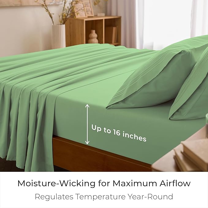 Mellanni Full Sheets Set - 4 PC Iconic Collection Bedding - Hotel Luxury, Extra Soft, Cooling Bed Sheets - Wrinkle, Fade, Stain Resistant (Full, Pistachio)