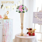 NUPTIO 10 Pieces Pink White Fake Flower Ball Arrangement Bouquet 15 Heads Plastic Roses with Base, Suitable for Wedding Centerpiece Flower Rack for Parties Home Décor