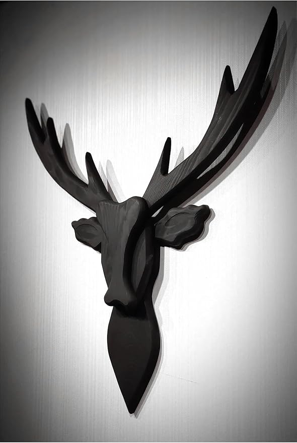 Handmade Wooden Deer Head Wall Mount - 29.5" Handcrafted Faux Taxidermy Deer Bust, Rustic Farmhouse Wall Decor Sculpture for Living Room, Entryway, Man Cave