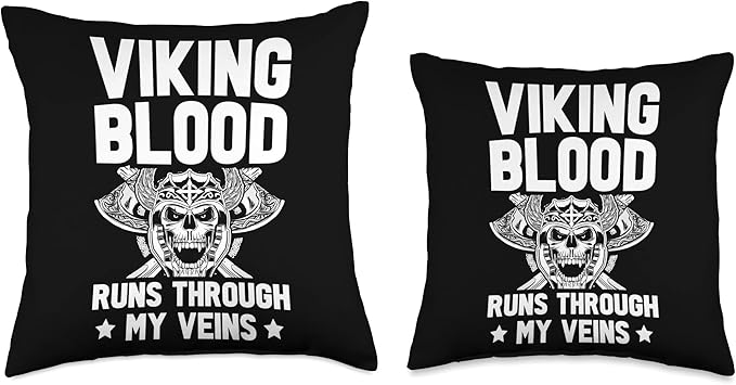 Viking Gift For Men Valhalla Pagan Norse Blood Runs Through My Veins Scandinavian Pagan Viking Throw Pillow, 18x18, Multicolor