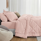 Love's cabin Twin Comforter Set Pink, 5 Pieces Twin Bed in a Bag, All Season Bedding Sets with 1 Comforter, 1 Flat Sheet, 1 Fitted Sheet, 1 Pillowcase and 1 Pillow Sham