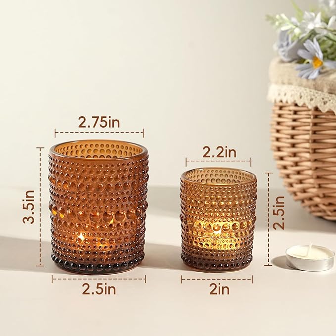 24pcs Large Votive Candle Holder for Fall Decor, 2.7 * 3.5in Large Amer Glass Tea Light Candle Holders, DIY Wax Filling Romance Tealight Candle Holders for Home Table & Christmas Thanksgiving (24)