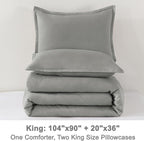 Litanika Comforters Medium Gray King Size, 3 Pieces Lightweight Solid Bedding Set & Collections, All Season Fluffy Bed Set (104x90In Comforter & 2 Pillowcases)