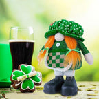 Standing St.Patrick's Day Gnome Plush Doll with Retractable Legs Nordic Scandinavian Swedish Dwarf Gnome Figurines Wearing Glitter Clothes & Black Boots Lucky Green Shamrock Irish Table Decor (A)