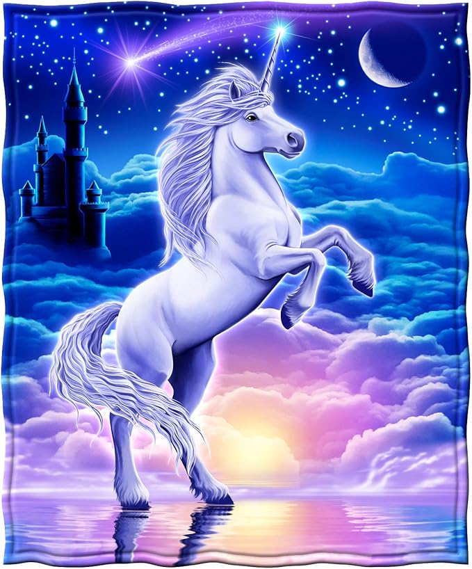 Dawhud Direct Unicorn Fleece Blanket for Girls and Kids - 75 x 90 Inch Super Soft Girls Blanket for Bed Couch or Travel - Plush Throw with Magical Unicorn Design for Cozy Everyday Use - King Size