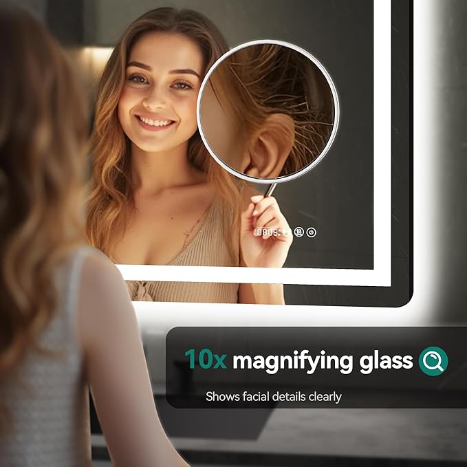 YITAHOME 24 x 32 Inches LED Bathroom Mirror, Front Light and Backlit, Motion Sensor, 10X Magnifying Glass, 3 Colors Dimmable, 5mm Tempered Glass, Anti-Fog, Wall Mounted Mirror-Vertically Only