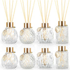 8Pcs Reed Diffuser Set with Metal Golden Decoration, 3.5oz-4.2oz Empty Bottles with 20Pcs Reed Sticks, Unique Design Bottles for Home and Office