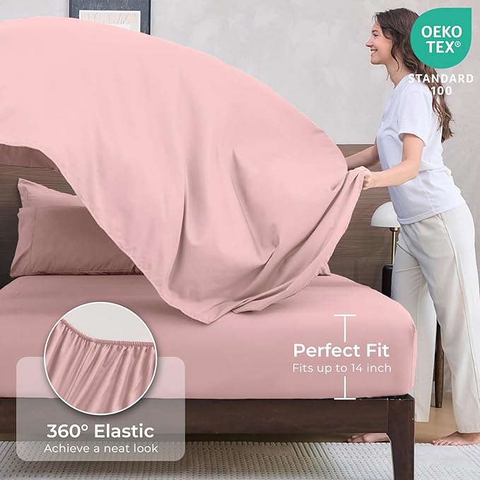 HEVUMYI Rose Gold Twin-XL Comforter Set - 5-Piece All Season Bed in a Bag Twin-XL, Ultra Soft Bedding Set with Comforter, Flat Sheet, Fitted Sheet, Pillowcases, Pillow Shams