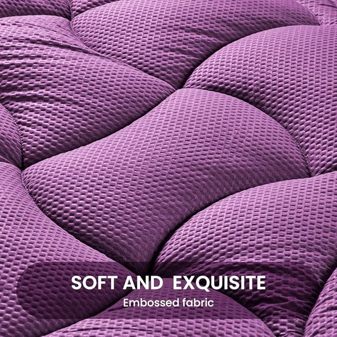 SLEEP ZONE Cooling Mattress Topper Cal King, Premium Zoned Quilted Mattress Pad, Pillow Top Mattress Protector Cover, Machine Wash Durable, Deep Pocket 8-21 inch, Purple, Cal King