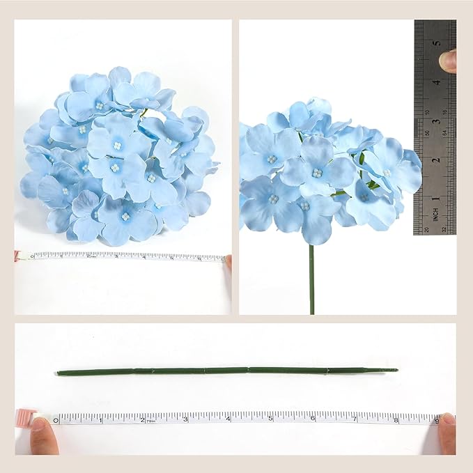Auihiay 64pcs Silk Hydrangea Artificial Flowers, Artificial Hydrangea Flowers with Stems, Full Hydrangea Flowers for Wedding Centerpieces, Home, Garden, Party Decoration (Blue)