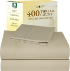 California Design Den Twin XL Sheet Sets - 400 Thread Count Sateen, 100% Cotton Bed Sheets, Deep Pockets, Soft & Breathable, Cooling and Durable Bedding Set - Beige (Golden Tone)