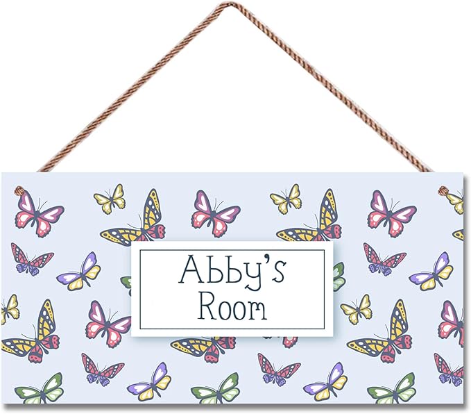 Personalized Sign Colorful Butterfly Wall Art Decor For Kids Room Custom Name Cartoon Door Décor For Little Man Cave,Lovely Nursery Art Plate For Girls Bedroom Boys Room