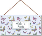 Personalized Sign Colorful Butterfly Wall Art Decor For Kids Room Custom Name Cartoon Door Décor For Little Man Cave,Lovely Nursery Art Plate For Girls Bedroom Boys Room