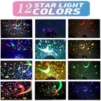 Borelor Star Night Light for Kids, 12 Color Changing Lights Modes with USB Cable, 360°Rotating Moon Star Projector Desk Lamp for Bedroom Party Decor & Girls Birthday Gift