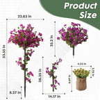 MGWILL 4FT Artificial Bougainvillea Tree, Set of 2 Faux Silk Floral Blooming Tree with Ground Spike, Decorative Topiary Plant, Fake Flowers Plants for Indoor Outdoor Porch Decor