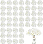 WEISPARK 100PCS Artificial Hydrangea Flowers, Fake Flowers Silk Hydrangea Full Flowers Heads with Stems for Wedding Home Party Shop Baby Shower Decor (Ivory)