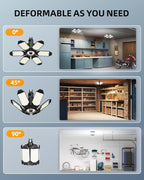 Adiding LED Garage Light Rotatable 2 Pack, Bright Basement Shop Ceiling Bay Lighting Fixture w/ 6 Adjustable Panels Screw in E26 E27 Bulb Base for Attic, Shed, Warehouse, Home Gym, Utility, Workshop