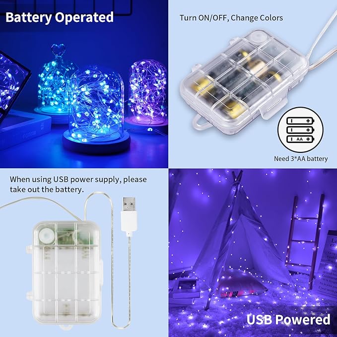 33ft 100LED Fairy Lights Battery Operated, 2 Pack 16.5ft 16 Color Changing String Lights with Remote Timer, RGB Waterproof Twinkle Lights for Indoor Outdoor Room Garden Yard Gift Party Christmas Decor