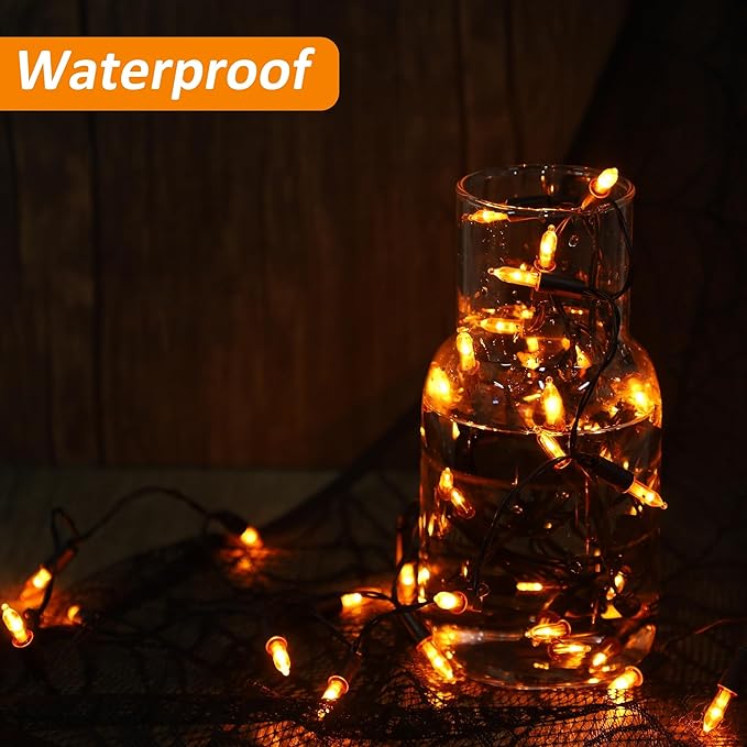 Blissun Halloween Lights: 50-Count Black Wire Mini String Lights with 8 Modes, 16 ft for Decorations (1 Pack, Orange)