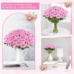 Hananona 50 Artificial Roses in Bulk, Fake Silk Pink Roses Realistic Roses for Wedding Centerpieces Flower Arrangement Home Decor (50, Pink)
