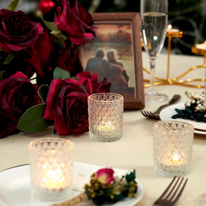 Homemory 24 Pack Clear Glass Votive Candle Holders, Tealight Candle Holder, Vintage Candle Holders Bulk for Table Centerpieces, Christmas, Baby Showers, Birthday, Wedding, Party