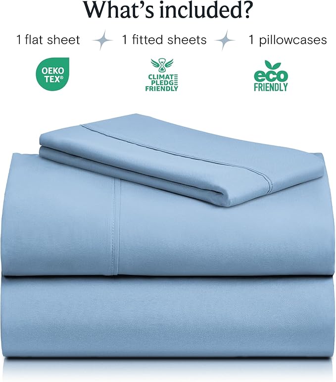 LuxClub Twin XL Sheets - Soft Twin Bed Sheets for Boys and Girls, 3 PC Deep Pockets Wrinkle Free Kids Fitted Sheets Machine Washable Hotel Bedding Silky Soft - Sky Twin XL