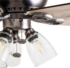 Prominence Home Glenmont, 52 Inch Farmhouse LED Ceiling Fan with Light, Pull Chain, Three Mounting Options, Dual Finish Blades, Reversible Motor - 50388-01 (Pewter)
