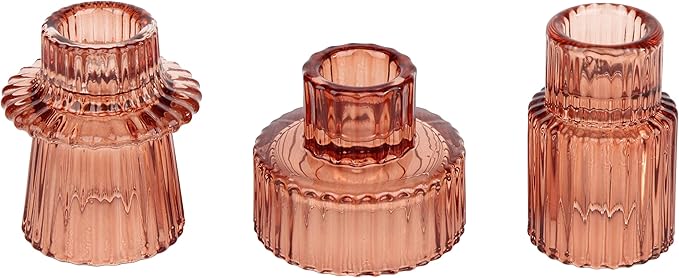 Vixdonos Glass Candlestick Holders Tealight Candle Holders for Table Centerpieces, Wedding Decor and Dinner Party (3 Pcs, Reddish Brown)