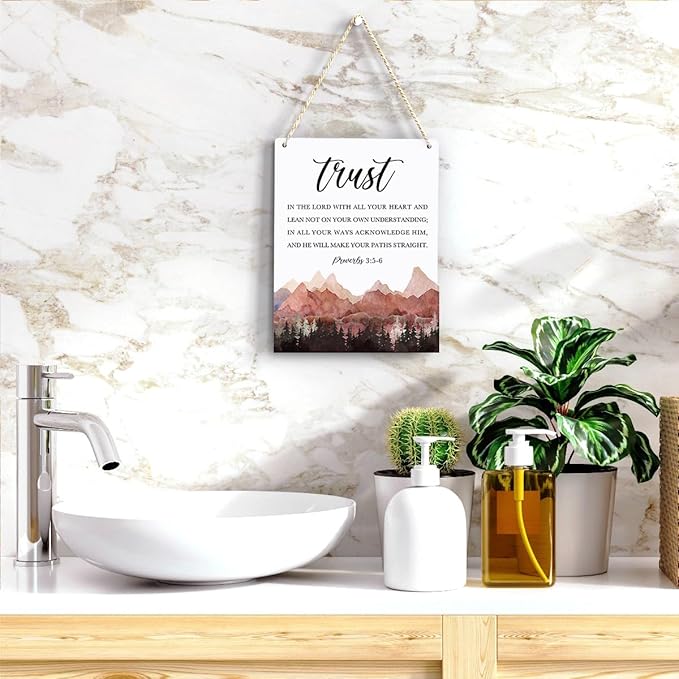 Proverbs 3:5-6 Christian Wall Decor Inspirational Decor Christian Gifts Bible Verse Wall Art Scripture Wooden Hanging Sign for Modern Home Office Bathroom Bedroom Wall Art Decoration 8 x 10 Inches