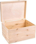XXL Large Plain Wooden Box Storage Hinged Lid | 15.8x11.8x9.44 inches (+-0.5) | Unpainted Gift Box Tool Dog Toy Clothes Kitchen Storage Document | Rough & UNSANDED Wood Keepsake Chest