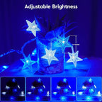 Minetom Blue and White Star String Lights Plug in - 33 ft 100 LED Star Fairy String Lights with Remote and Timer, 8 Modes Waterproof for Tent Loft Bed Backyard Patio Balcony Staircase