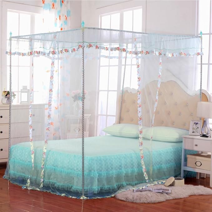 Canopy Bed Curtains Full - 4 Corner Canopy for Beds, Bed Canopy for Girls Adults, Bedroom Decor (Full Size, Light Blue)