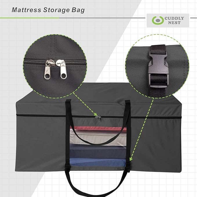 Cuddly Nest Folding Mattress Storage Bag - Heavy Duty Carry Case for Tri-Fold Guest Bed (Fits 4" Queen Mattress,Black)