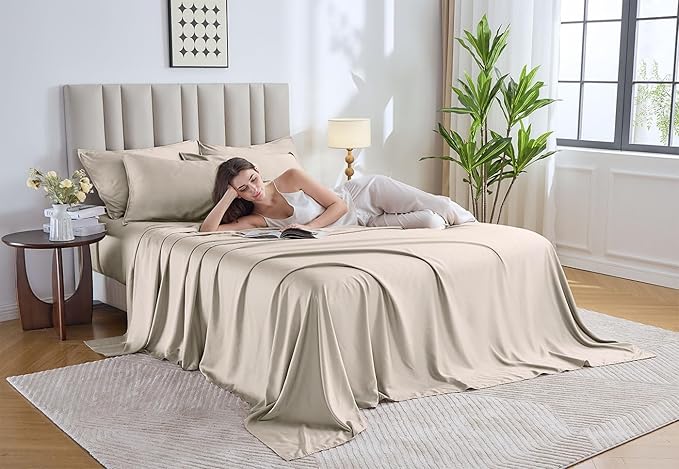 Pure Bamboo Twin Sheets, Genuine 100% Organic Viscose Derived from Bamboo Bed Sheet Set, Luxuriously Soft & Cooling, Double Stitching, Lifetime Quality Promise (Twin, Creme)