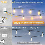 Brightever 50FT Outdoor String Lights Waterproof, 2700K Bright LED Patio Lights with 27 ST38 Shatterproof Vintage Bulbs, Retro Edison String Lights for Outside, Garden, Christmas Decor, Green Wire