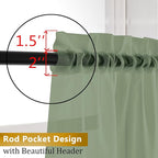 Aiyufneg 2 Panels Sage Green Sheer Valance - Short Fresh Sheer Curtain Valances for Windows Basement Semi Sheer Valances for Kitchen Window, Dual Rod Pocket (Sage Green, 40 by 14 Inches Long)