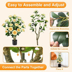 Faux Outdoor Plants 2 Pcs - 39’’ Artificial Camellia Tree Potted with Yellow Flowers, Artificial Plants Outdoor Porch Front Door Garden Indoor Office Home Wedding Decor Housewarming Gift
