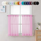 Chyhomenyc Sheer Pink Tier Curtains 24 Inch Length, Small Window Curtains Treatment for Bathroom Living Room Basement, Short Rod Pocket Cafe Curtain, 42W x 24L Inches, 2 Panels