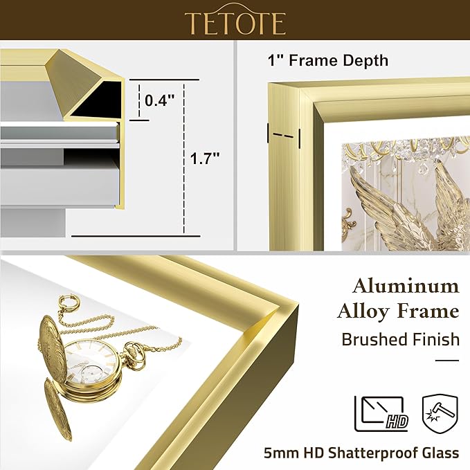 TETOTE Gold LED Bathroom Mirror with Lights 28x36 Frontlit & Backlit Vanity Framed Mirror Baroque Anti Fog Stepless Dimmable White/Warm/Natural,CRI90+,Waterproof,Wall Mounted(Horizontal/Vertical)