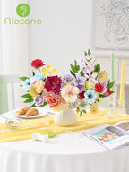 Alecono Artificial Flowers, Colorful Combo Silk Fake Flowers with Lemon Accessories for Cake Decorations, Home Table Centerpieces Birthday Party Decor