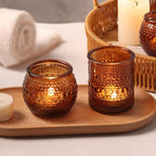 40 Pcs Assorted Amber Candle Holders Bulk- Amber Tealight Candle Holder for Fall Wedding Decor, Votive Candle Holders for Fall Home Decorations, Vintage Table Decor