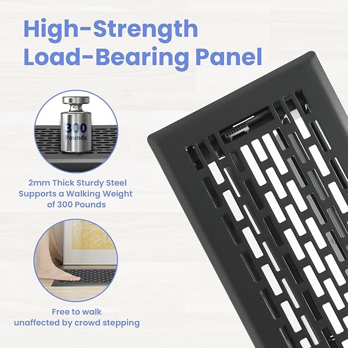 4x14 Inches 2 Pack Heavy Duty Walkable Floor Register - Easy Adjust Air Supply Lever Decorative Floor Vent Covers, Boston Design Vent Covers for Home - Matte Black
