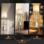 RUNTOP Floor Lamp with Shelves, Modern Shelf Lamp for Display Storage, 3 Color Temperature Wood Narrow Standing Corner Lamp with 8W Bulb for Living Room Decor, Bedroom, Office, Home Decor(Brown)