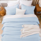 Litanika Comforters Light Blue Full Size, 3 Pieces Lightweight Solid Bedding Comforter Set, All Season Fluffy Bed Set (79x90In Comforter & 2 Pillowcases)