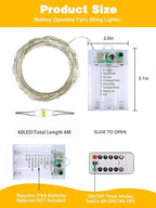 3 Pack 60LED Christmas Battery Operated Fairy Lights with Remote, 8 Modes String Lights with Timer, Dimmable, Memory Function, Waterproof Twinkle Lights for Outdoor Indoor Christmas Decor(Warm White)