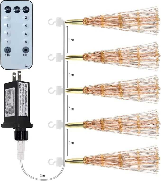 5 Pcs 1000LED Plug in Starburst Sphere Lights,Firework Light 8 Modes Dimmable Remote Control Waterproof Hanging Copper Wire Fairy Light for Patio Party Tent Christmas (Warm White)