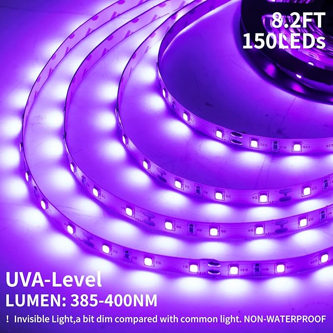 33FT USB Black Lights LED Strip, Battery Operated Black Light Tapestry Light, 300LEDs Blacklight for Bedroom Glassroom, Halloween, Glow Neon Party, Birthday, Fluorescent Poster Painting,4 Pack