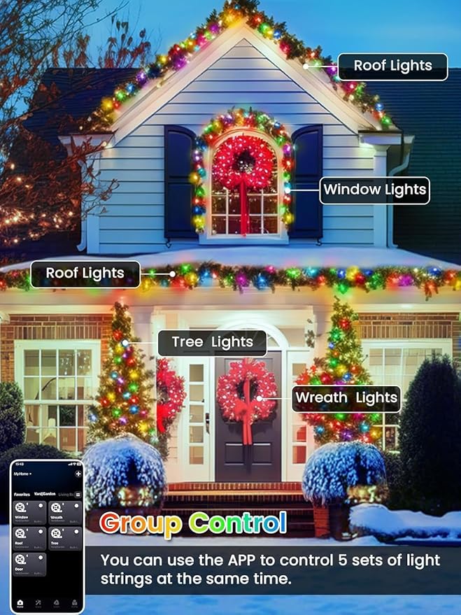 500LED Smart Color Changing Christmas Lights App Controlled, 175FT Waterproof RGB Twinkle String Light Music Sync Multiple Modes, Christmas Lights with Remote & Timer Indoor Outdoor Xmas Decorations