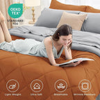 HEVUMYI King Comforter Set - 7-Piece All Season Bed in a Bag King, Ultra Soft Bedding Set with Comforter, Flat Sheet, Fitted Sheet, Pillowcases, Pillow Shams, Orange & Light Grey
